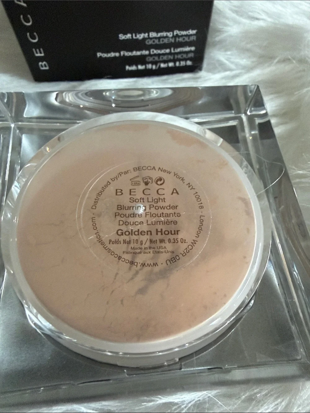 BECCA Soft Light Blurring Powder in Golden Hour - Black Compact Box